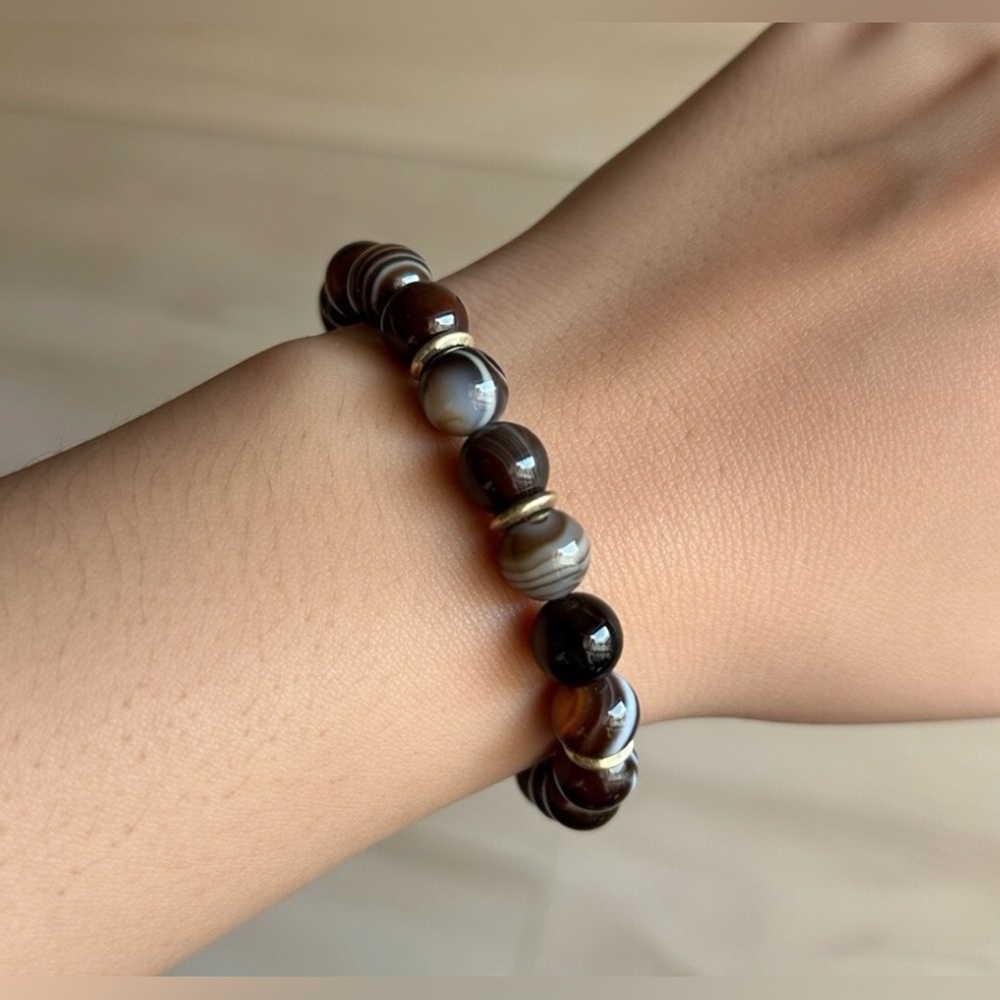Handmade Sardonyx Agate Stretch Bracelet, 6”